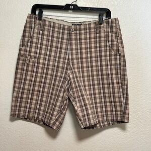 Columbia Preppy Classic Plaid Chino Tan Brown Bermuda Shorts Women Size 10